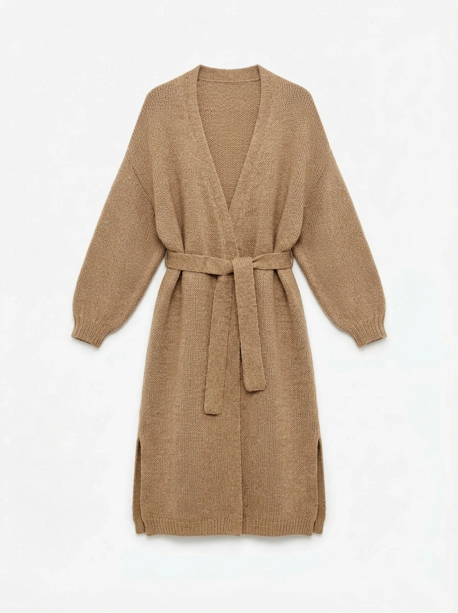 ESTXC3 Beige Extra Long Cardigan