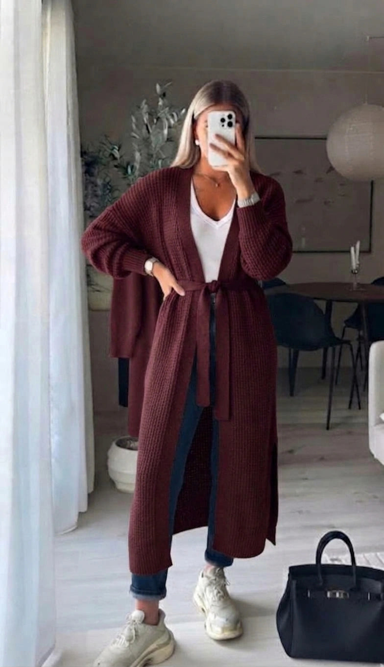 ESTXC7 Burgundy Extra Long Cardigan