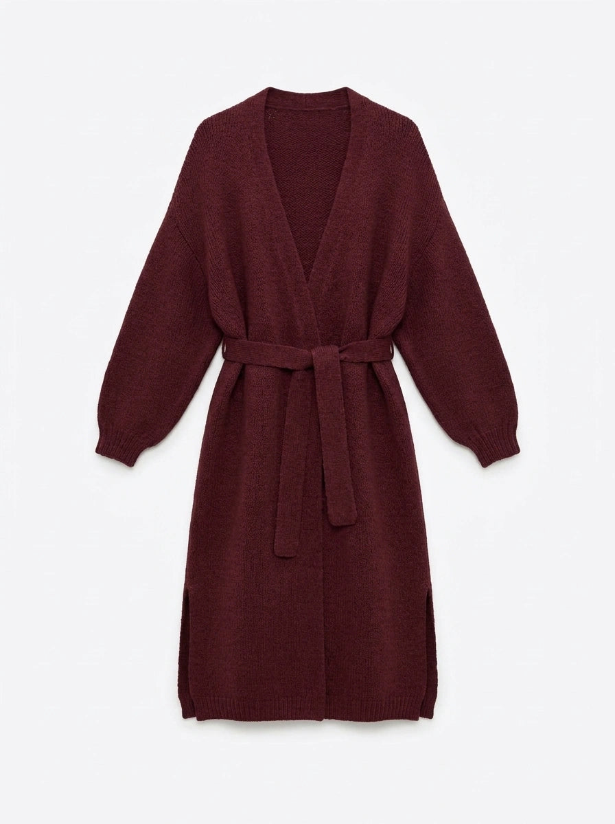 ESTXC7 Burgundy Extra Long Cardigan
