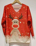 POW3 Italian Cozy Red Deer Sweater One Size LOOWIE