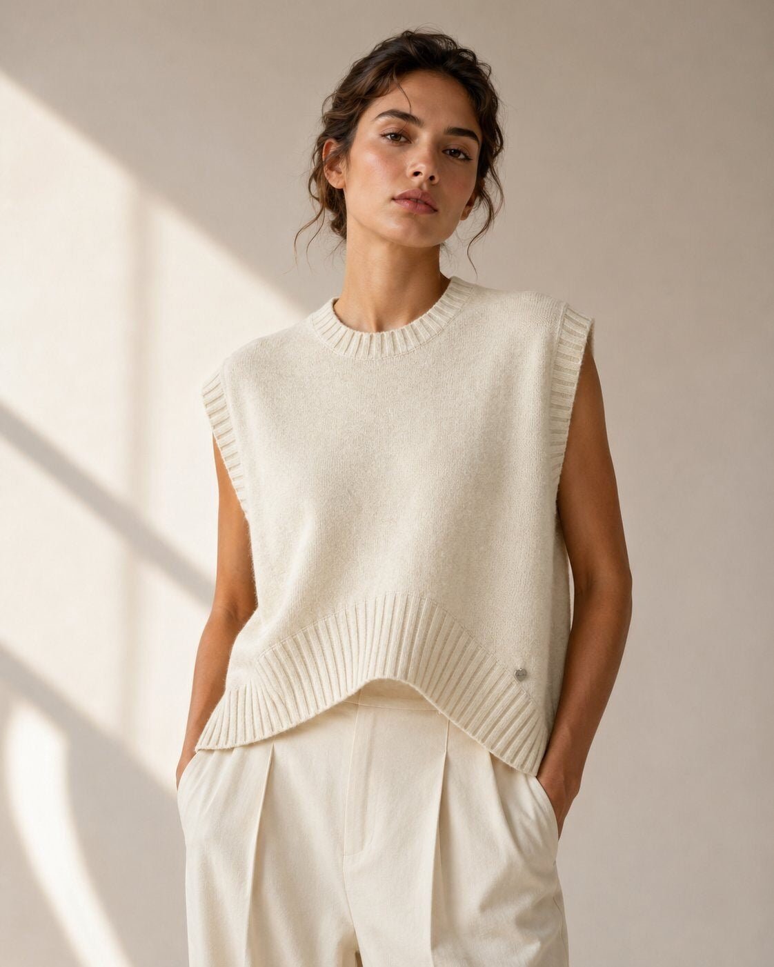 LUBXC5 Ecru Boxy Knit Vest