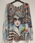 POGLA Lady w/Glasses Round Knit Print Sweater LOOWIE