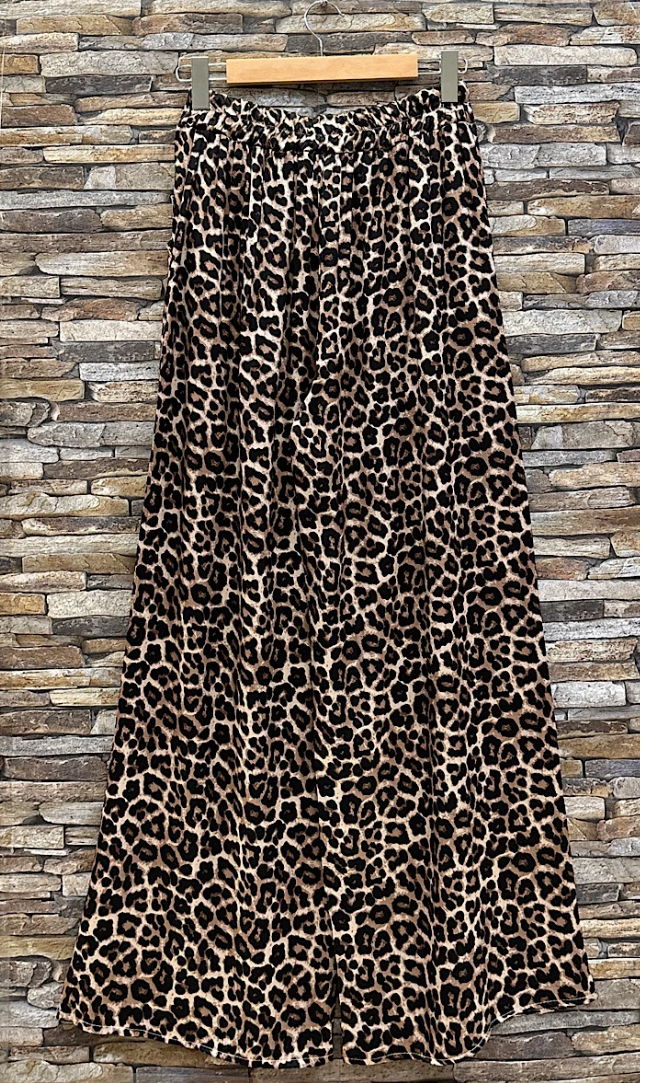 ESSPAL Leopard Print Wide-Leg Pants with Pockets Viscose