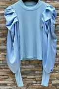 AYOBL Size S Italian Blue Chic Puff Sleeves Blouse LOOWIE