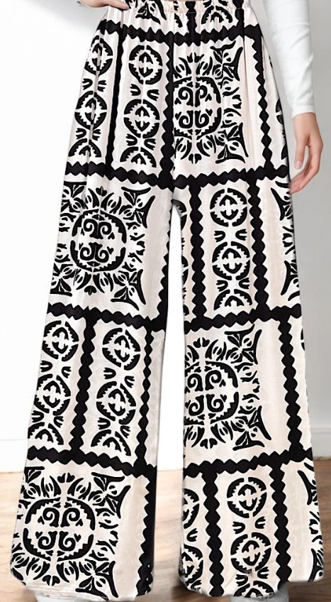 ELPIKB Italian Wide Legs Black Ikat Summer Pants LOOWIE