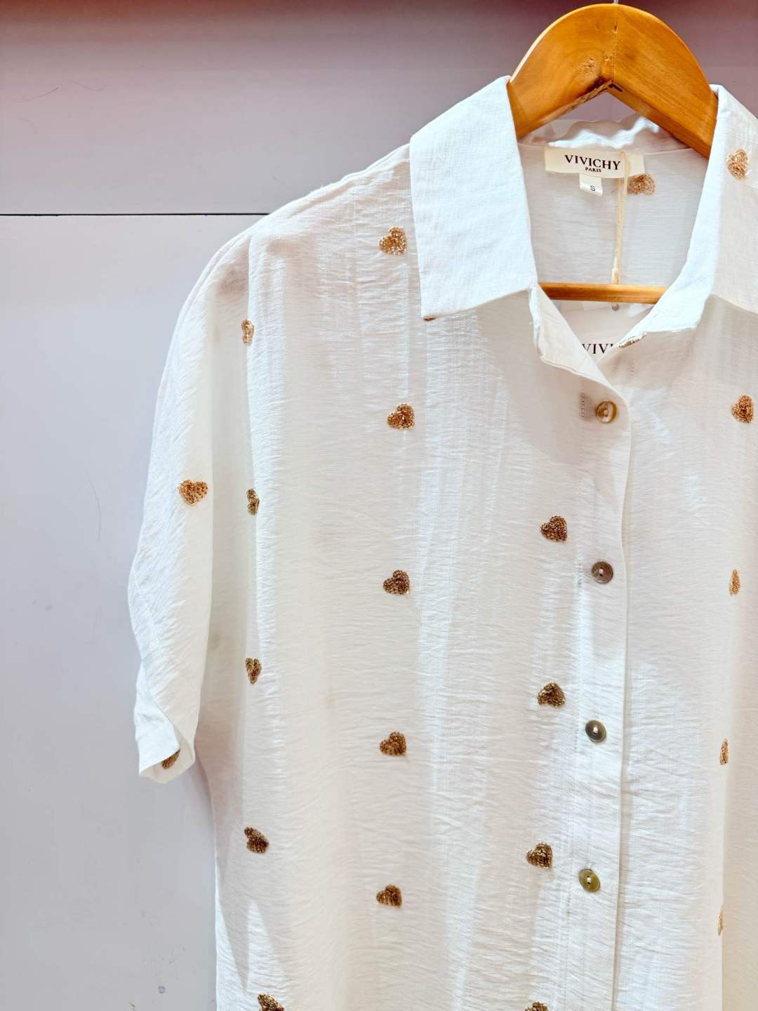 IVA282WH Gold Heart Embroidered Shirt White