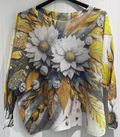 COMAR White Daisy Round Knit Printed Sweater LOOWIE