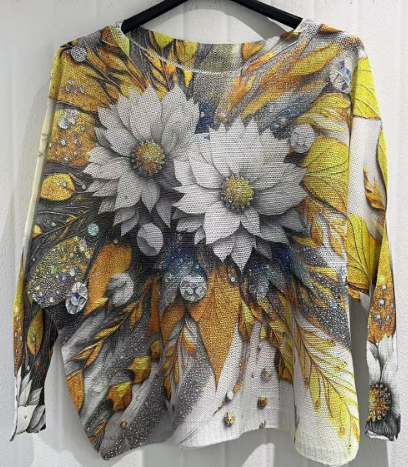 COMAR White Daisy Round Knit Printed Sweater LOOWIE