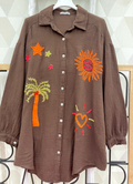 PALMCN Choco Palm & Sun Oversized Gauze Cotton Shirt LOOWIE