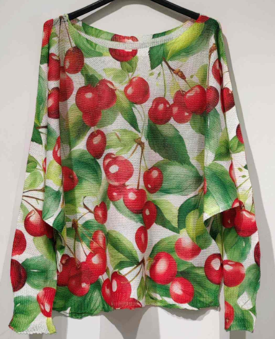 POCH Green Cherries Knit Printed Sweater LOOWIE