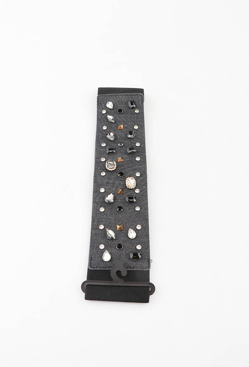 MAGS Gemstone Studded Elastic Belt - Charcoal