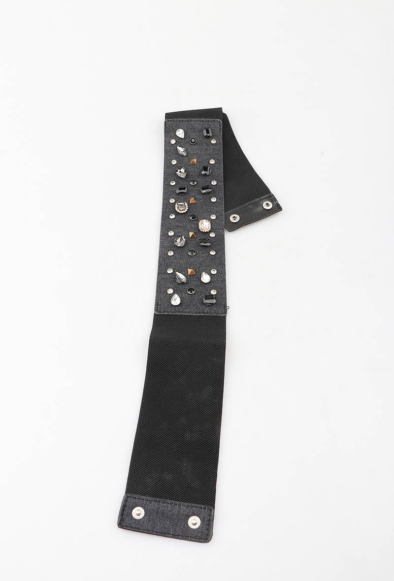 MAGS Gemstone Studded Elastic Belt - Charcoal