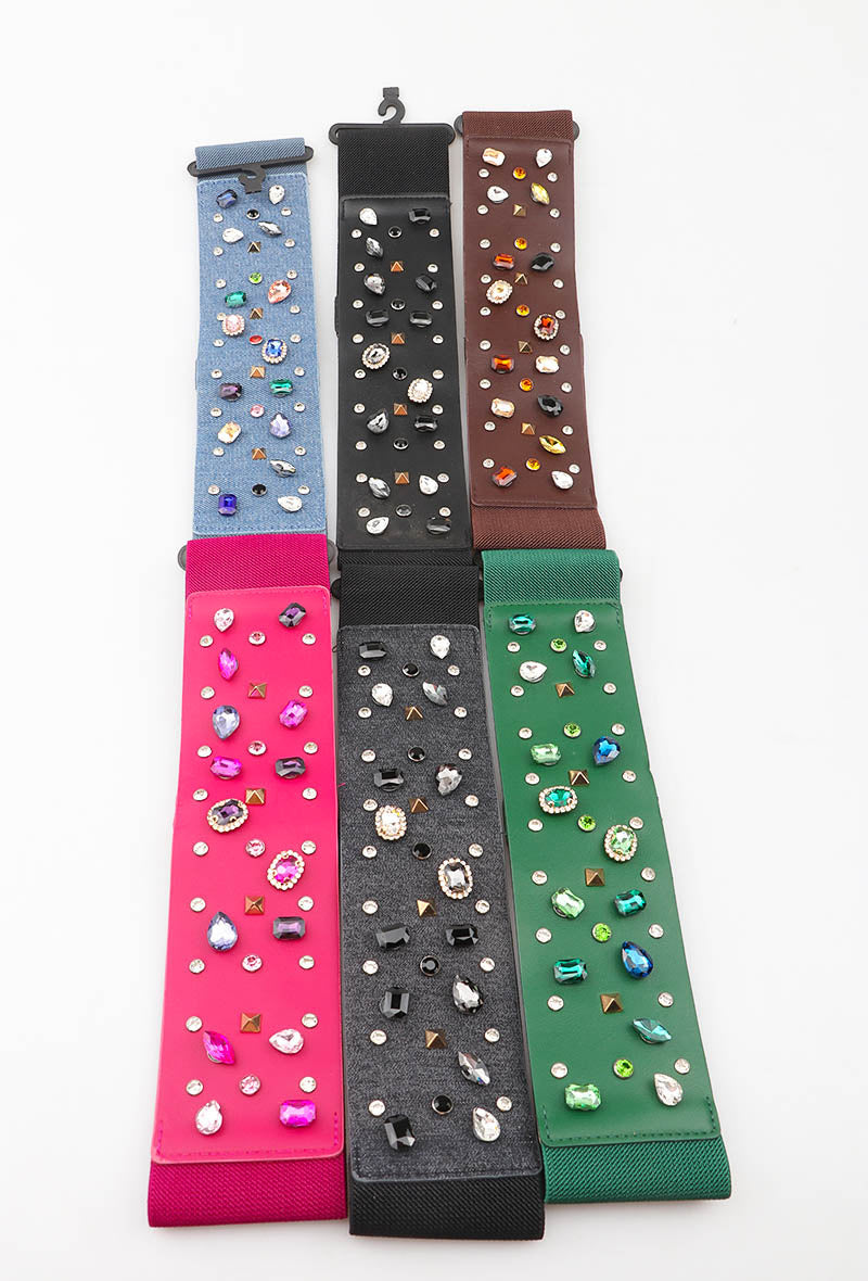 MAGS Gemstone Studded Elastic Belt - Charcoal