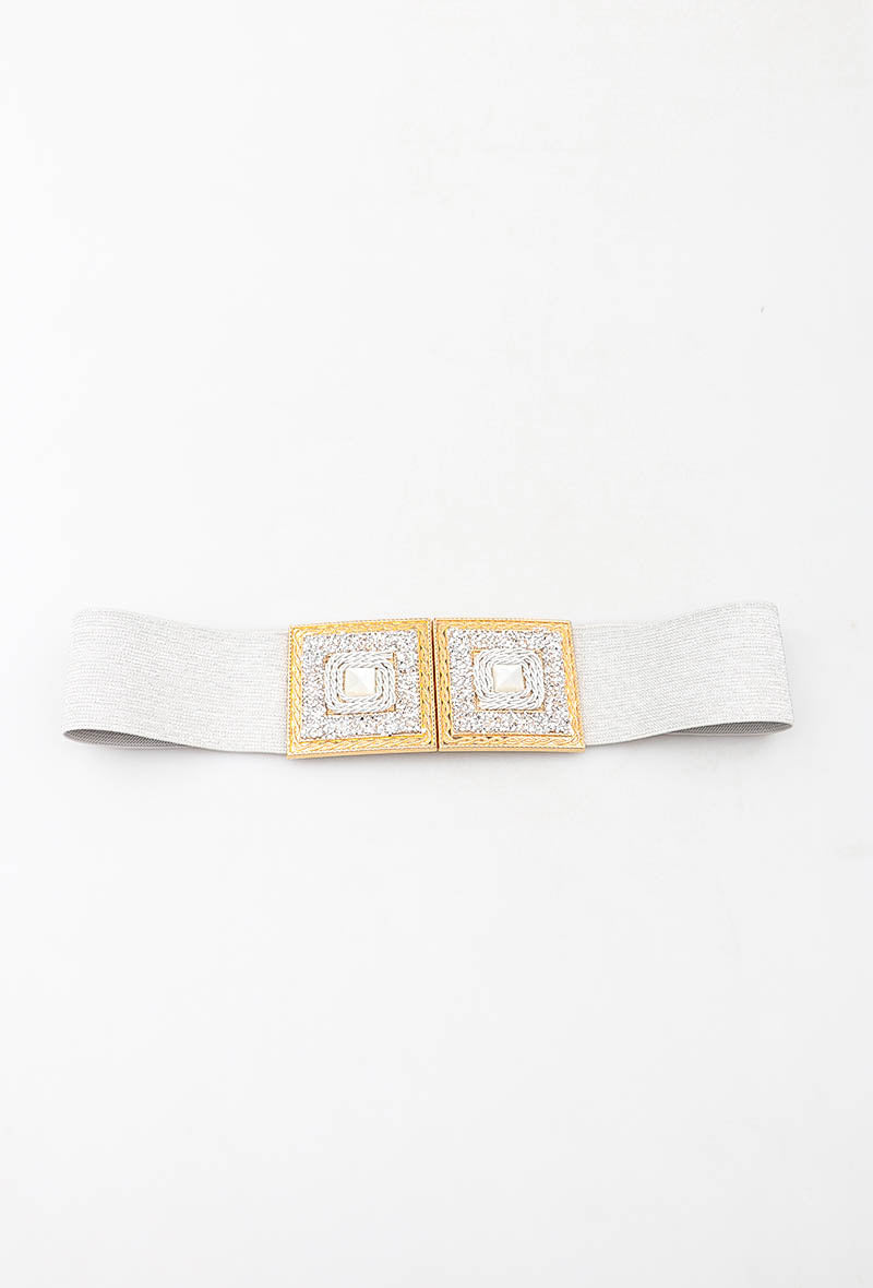 MAGDSC Glitter Double Square Clasp Elastic Belt - Silver