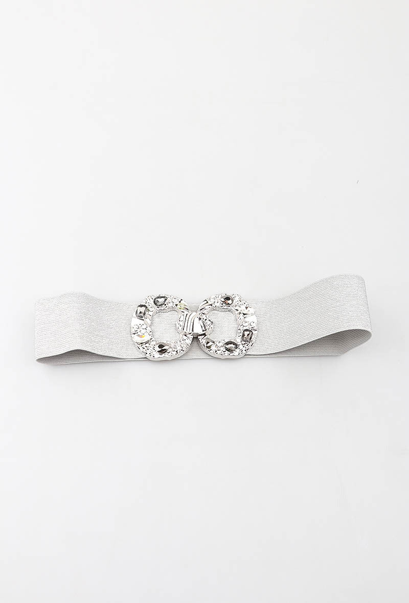 MAGDRC Gemstone Double-Ring Clasp Elastic Belt - Silver