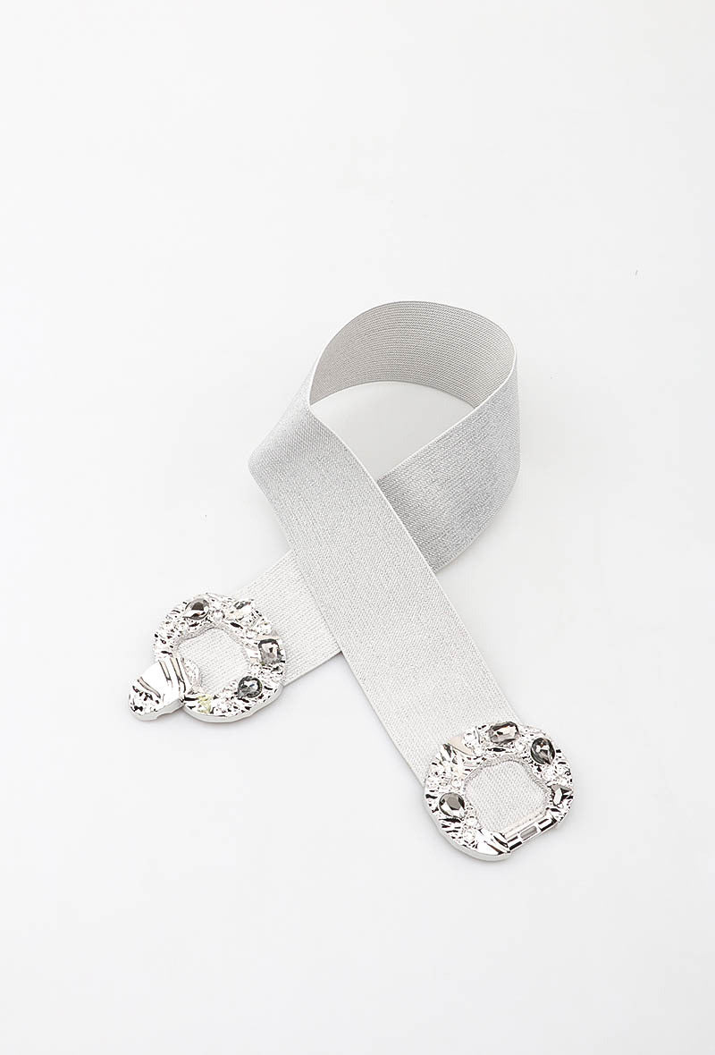 MAGDRC Gemstone Double-Ring Clasp Elastic Belt - Silver