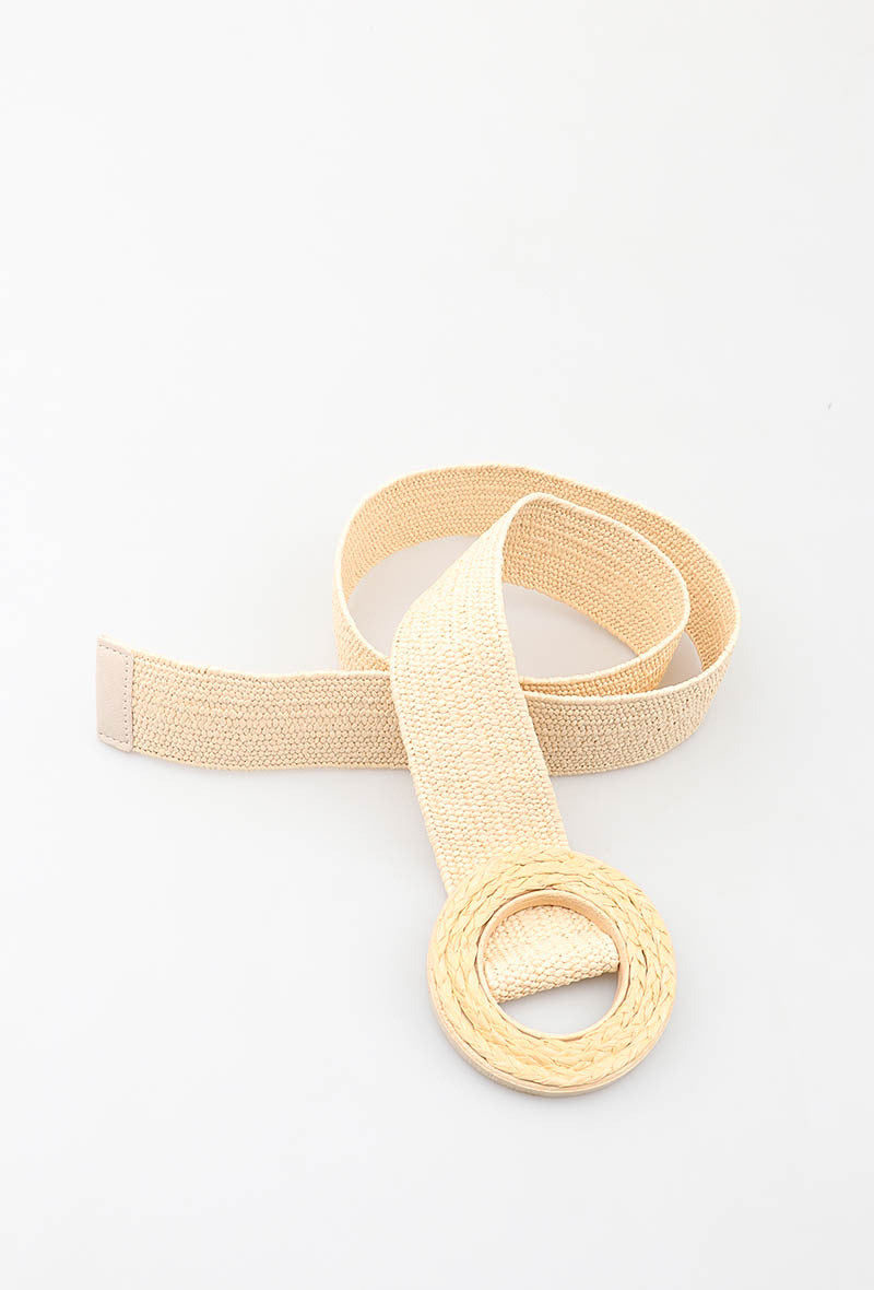 MAWRRB Woven Raffia Round Buckle Belt - Beige