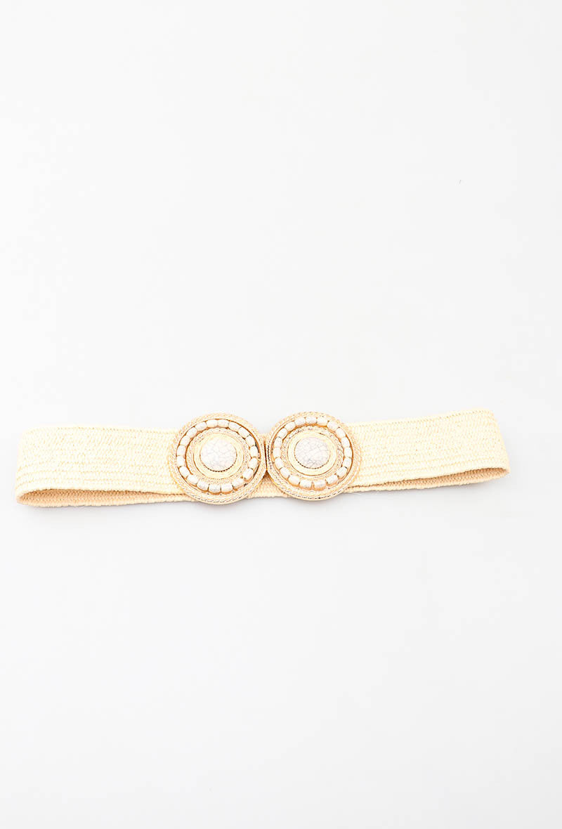 MARSDRC Raffia Stone Double Round Clasp Belt - Beige