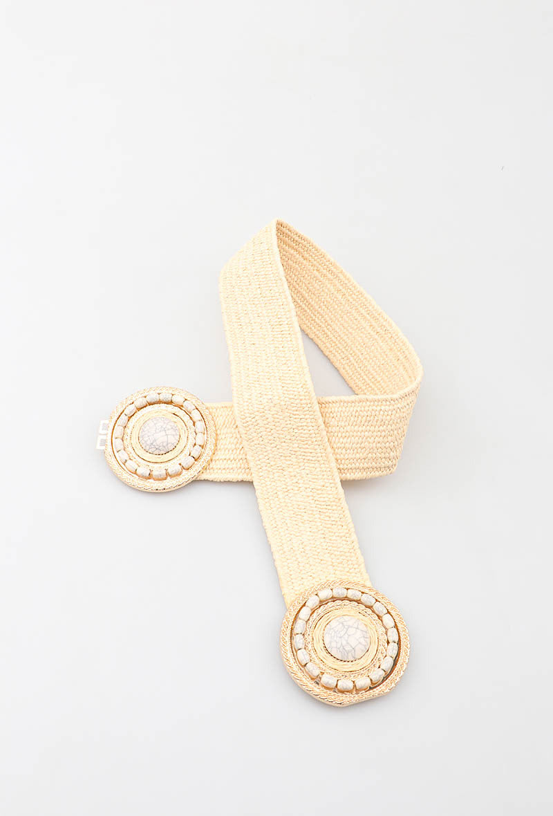 MARSDRC Raffia Stone Double Round Clasp Belt - Beige