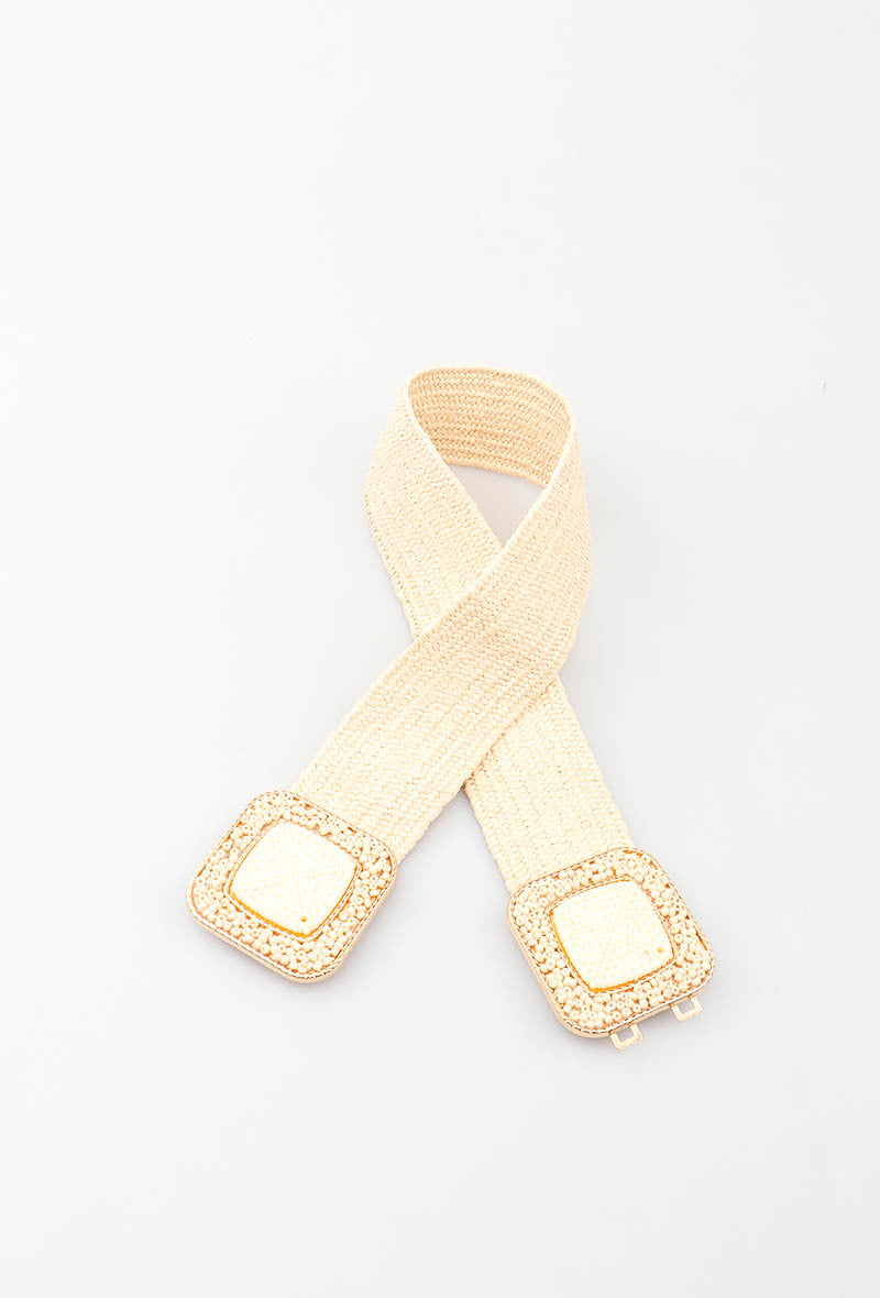 MAHBSC Herringbone Beaded Square Clasp Belt - Beige