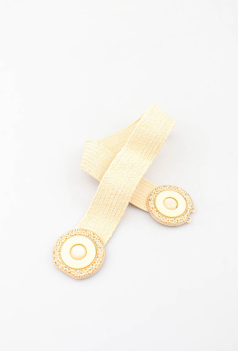 MAHBRC Herringbone Beaded Round Clasp Belt - Beige