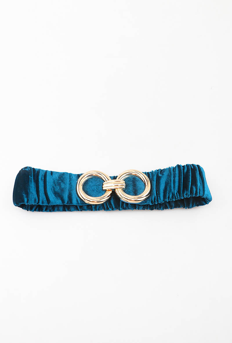 MARVDR Ruched Velvet Double-Ring Elastic Belt - Teal
