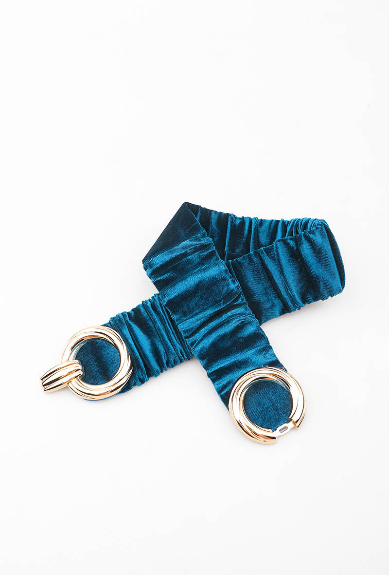 MARVDR Ruched Velvet Double-Ring Elastic Belt - Teal