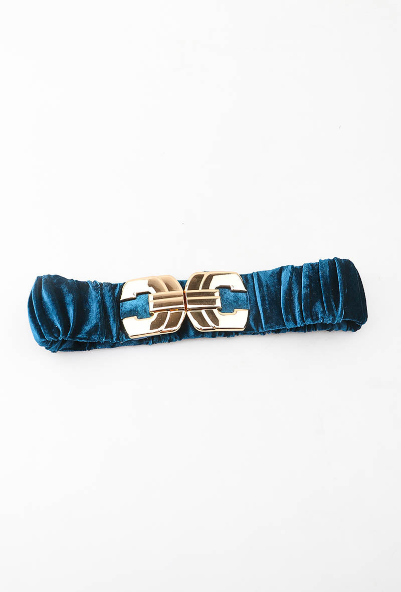 MAVRIC Velvet Ruched Interlocking Clasp Belt - Teal