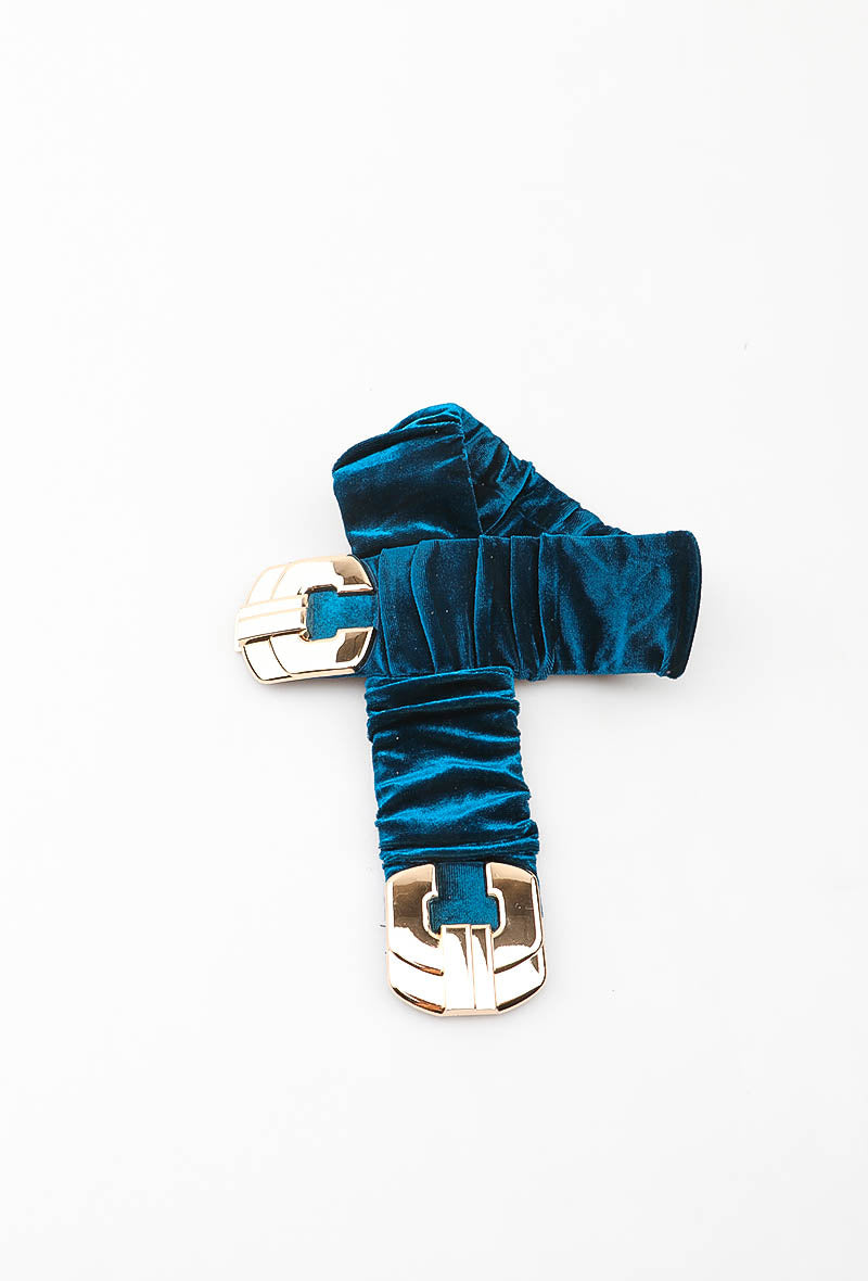 MAVRIC Velvet Ruched Interlocking Clasp Belt - Teal