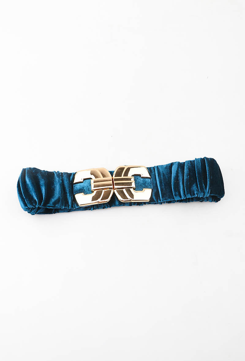 MAVGGC Velvet Geometric Gold Clasp Elastic Belt - Teal