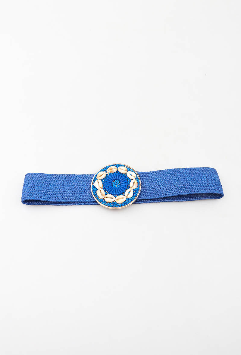 MAHSM Herringbone Shell Medallion Elastic Belt - Royal Blue