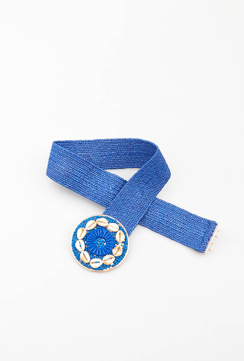 MAHSM Herringbone Shell Medallion Elastic Belt - Royal Blue