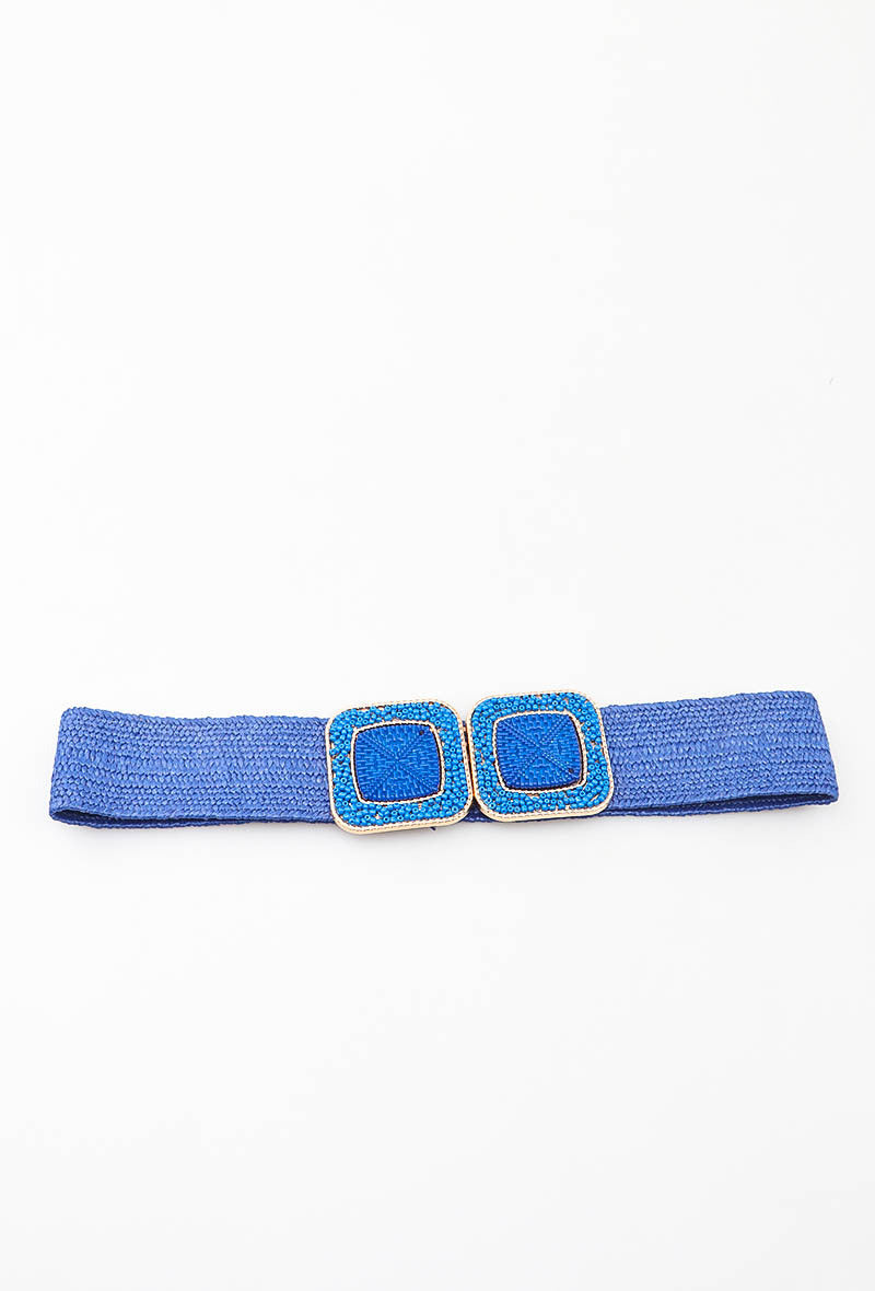 MAHBSC Herringbone Beaded Square Clasp Belt - Royal Blue