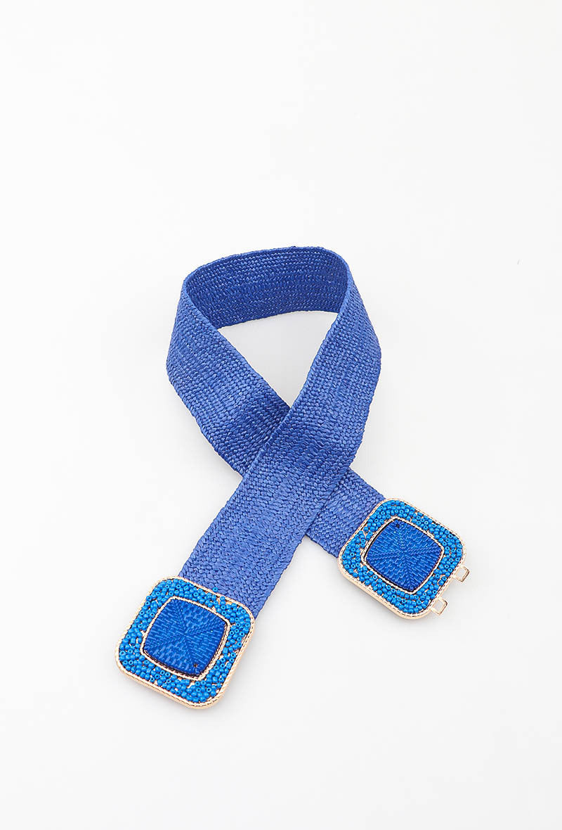 MAHBSC Herringbone Beaded Square Clasp Belt - Royal Blue