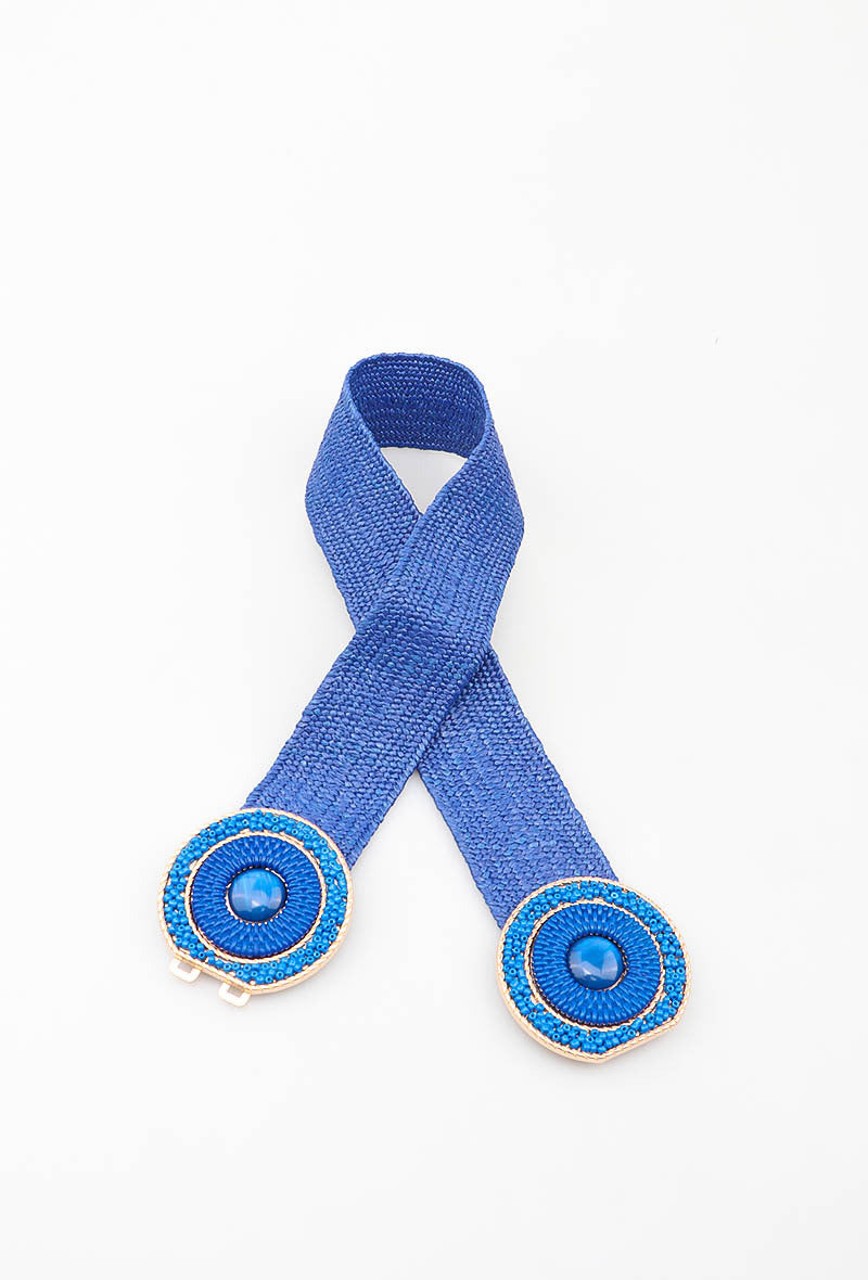 MAHBRC Herringbone Beaded Round Clasp Belt - Royal Blue
