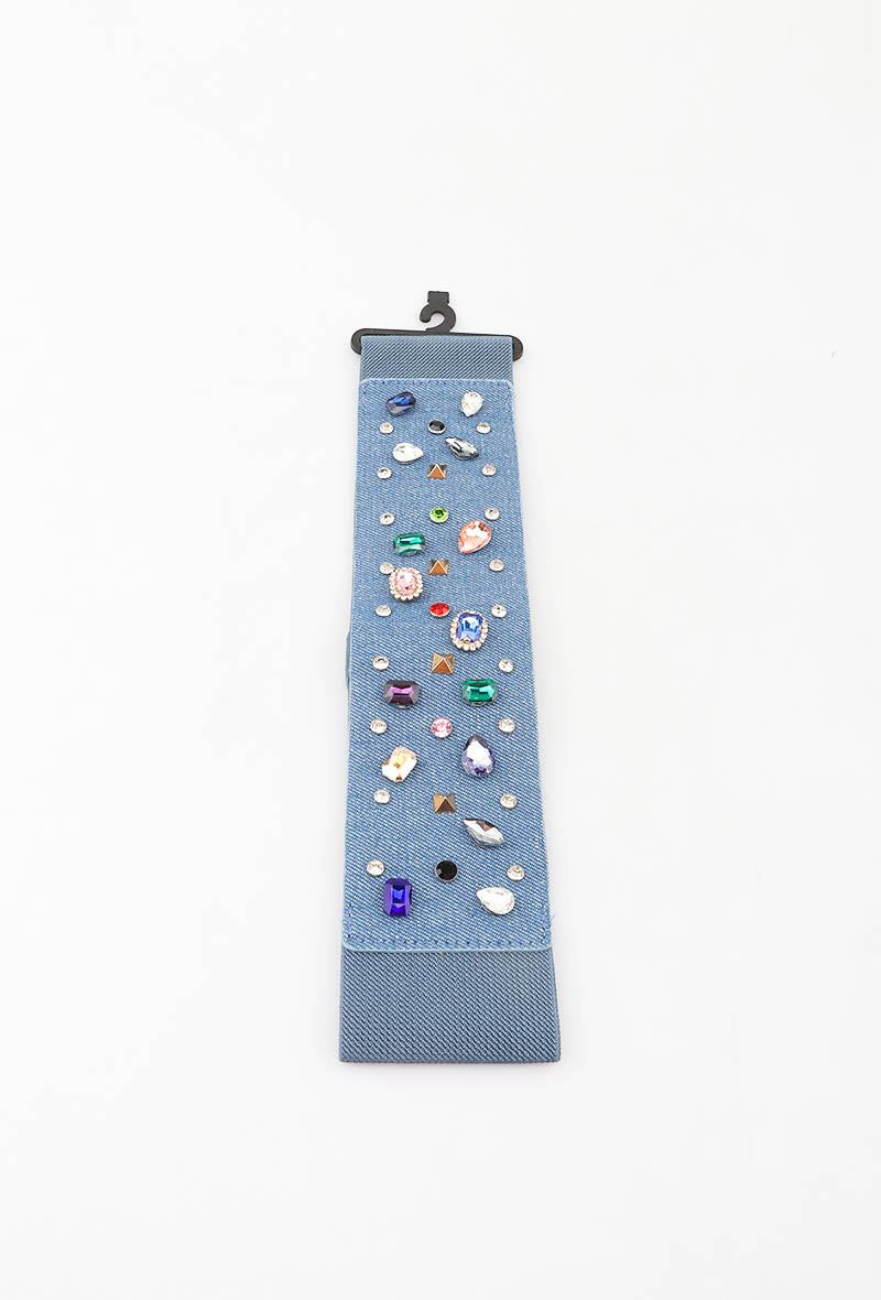 MAGS Gemstone Studded Elastic Belt - Blue