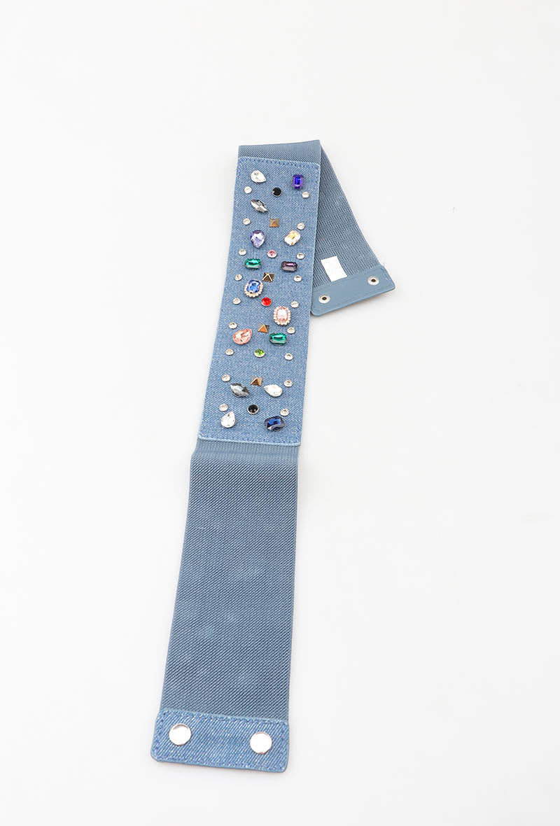 MAGS Gemstone Studded Elastic Belt - Blue
