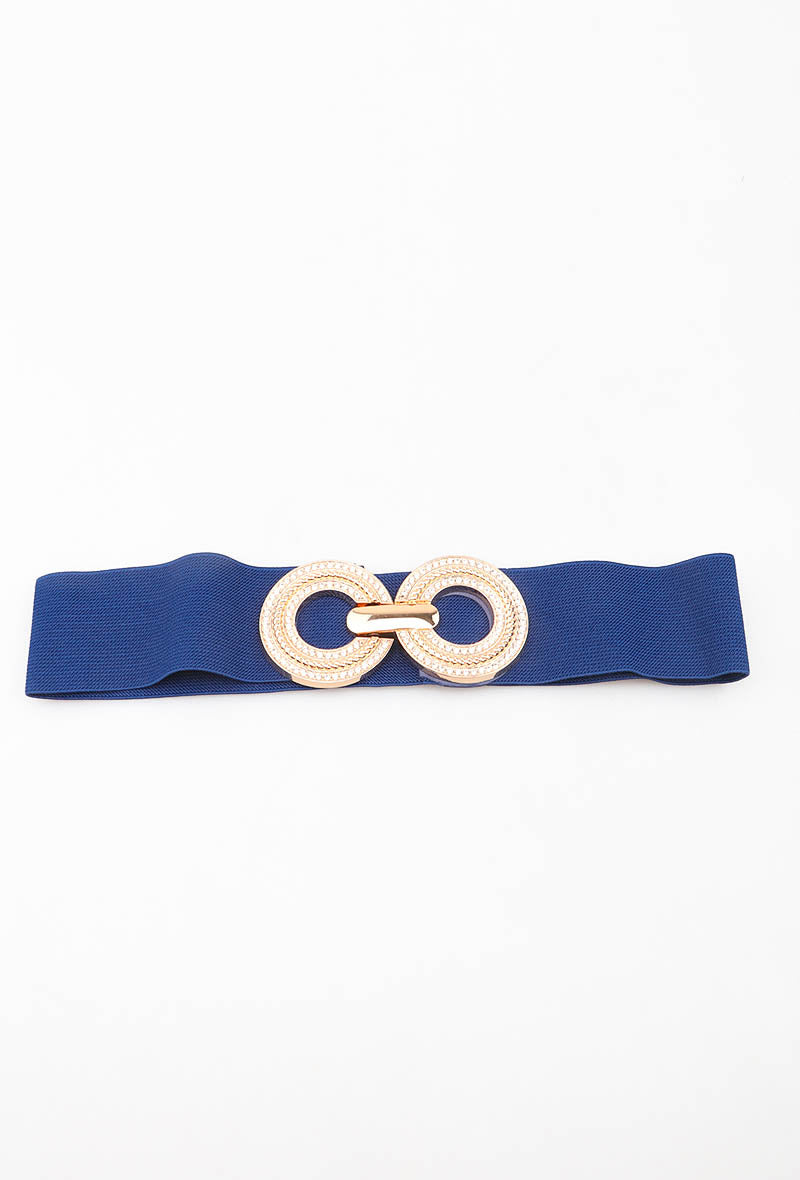 MATGDR Textured Gold Double-Ring Elastic Belt - Blue