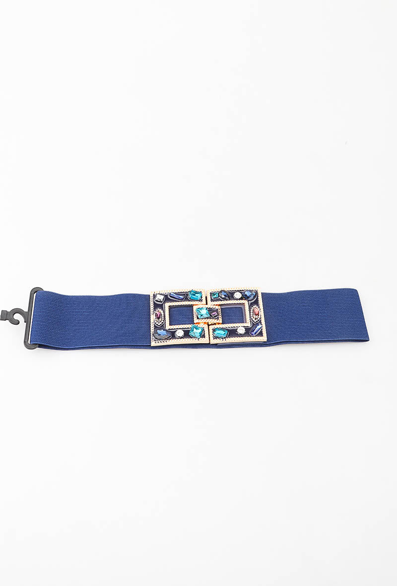 MAJDB Jeweled Double Buckle Elastic Belt - Blue