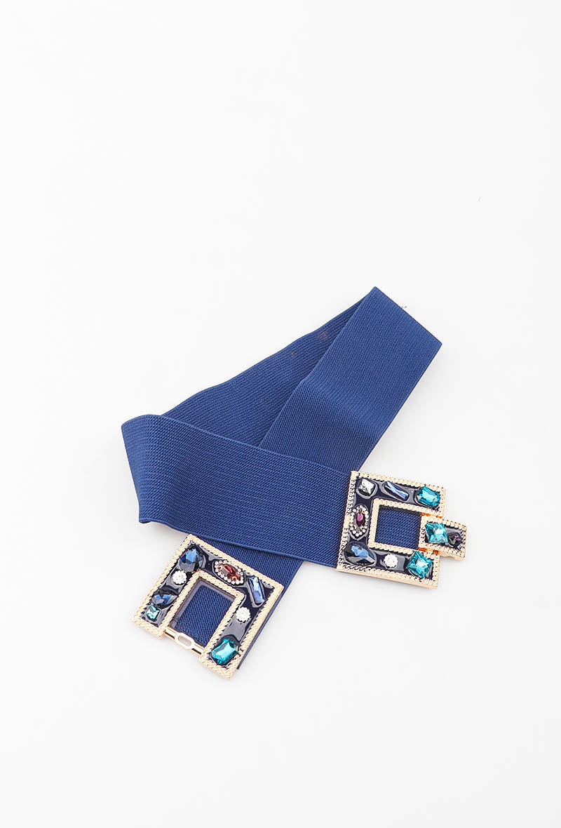 MAJDB Jeweled Double Buckle Elastic Belt - Blue
