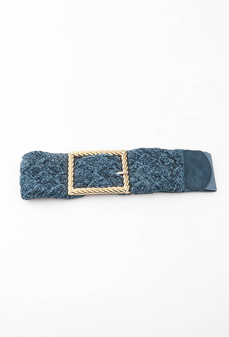 MABCGB Braided Chenille Gold Buckle Elastic Belt - Blue