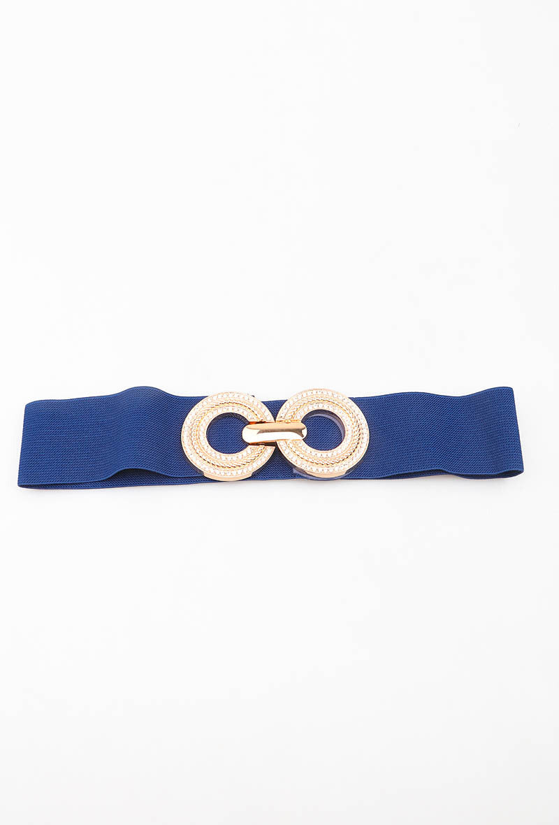 MARDRC Rhinestone Double-Ring Clasp Elastic Belt - Blue