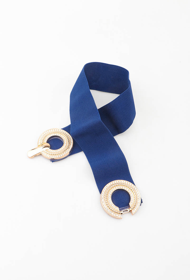 MARDRC Rhinestone Double-Ring Clasp Elastic Belt - Blue
