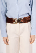 MAVGGC Velvet Geometric Gold Clasp Elastic Belt - Dark Brown
