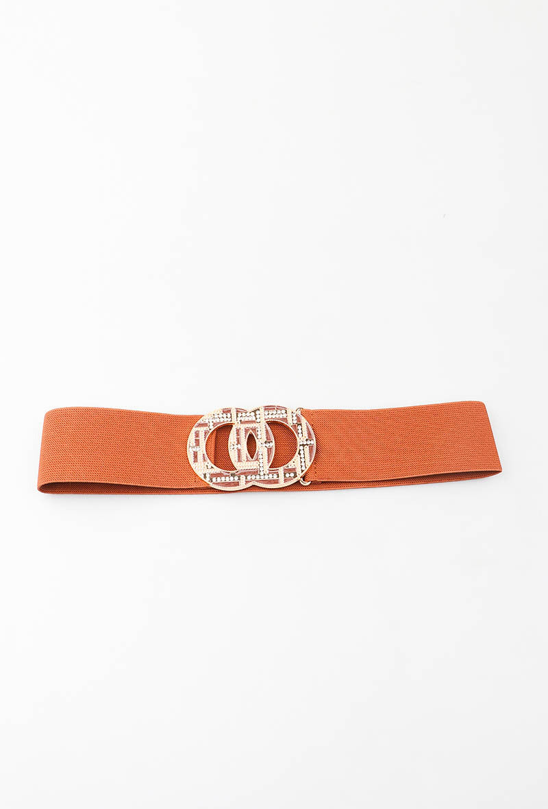 MARGDR Rhinestone Grid Double-Ring Elastic Belt - Camel