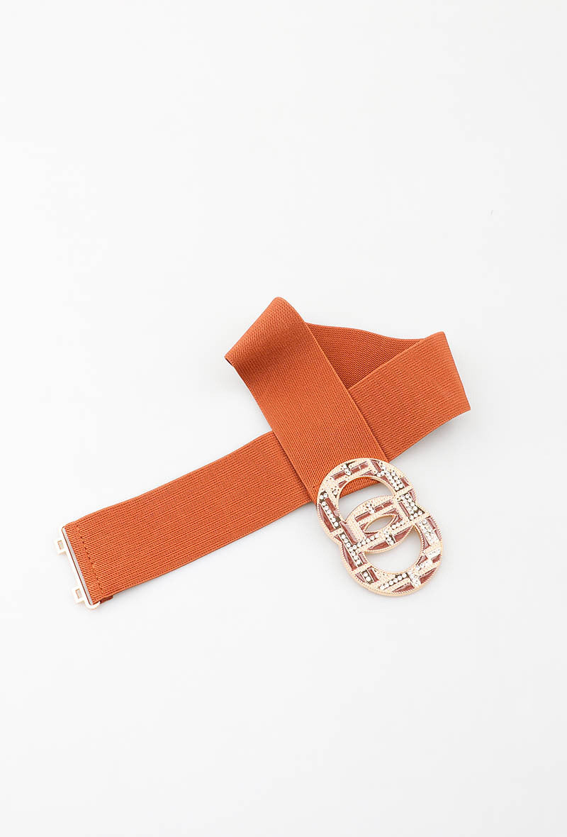MARGDR Rhinestone Grid Double-Ring Elastic Belt - Camel