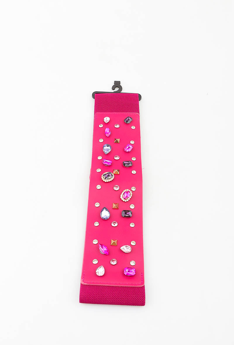MAGS Gemstone Studded Elastic Belt - Fuchsia