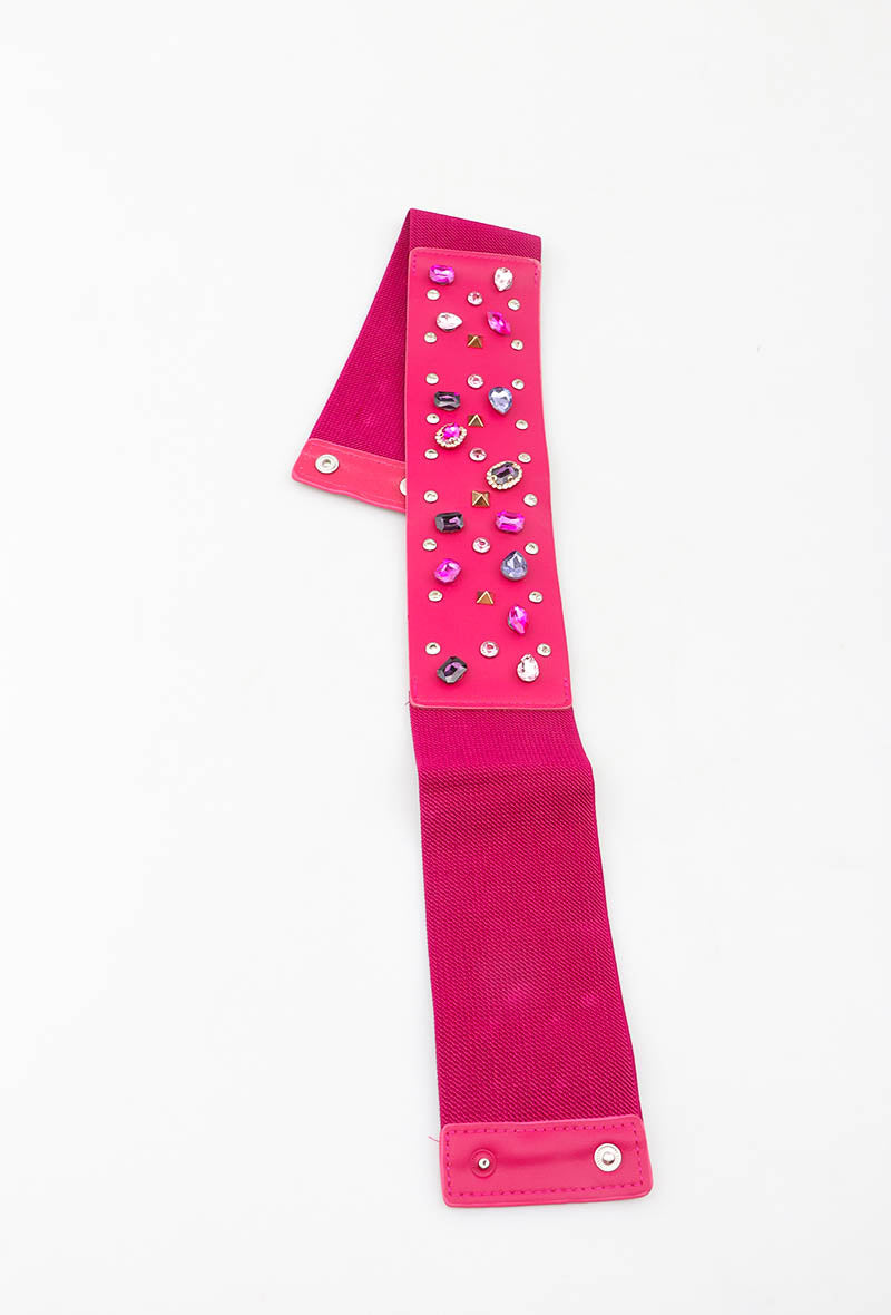 MAGS Gemstone Studded Elastic Belt - Fuchsia