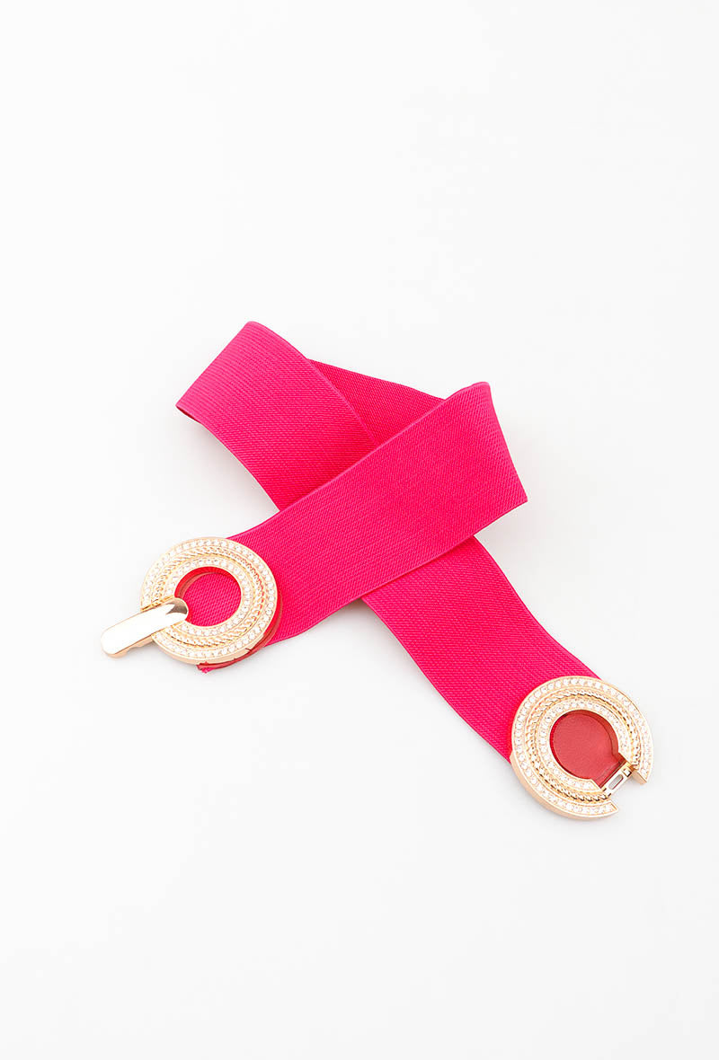 MATGDR Textured Gold Double-Ring Elastic Belt - Fuchsia