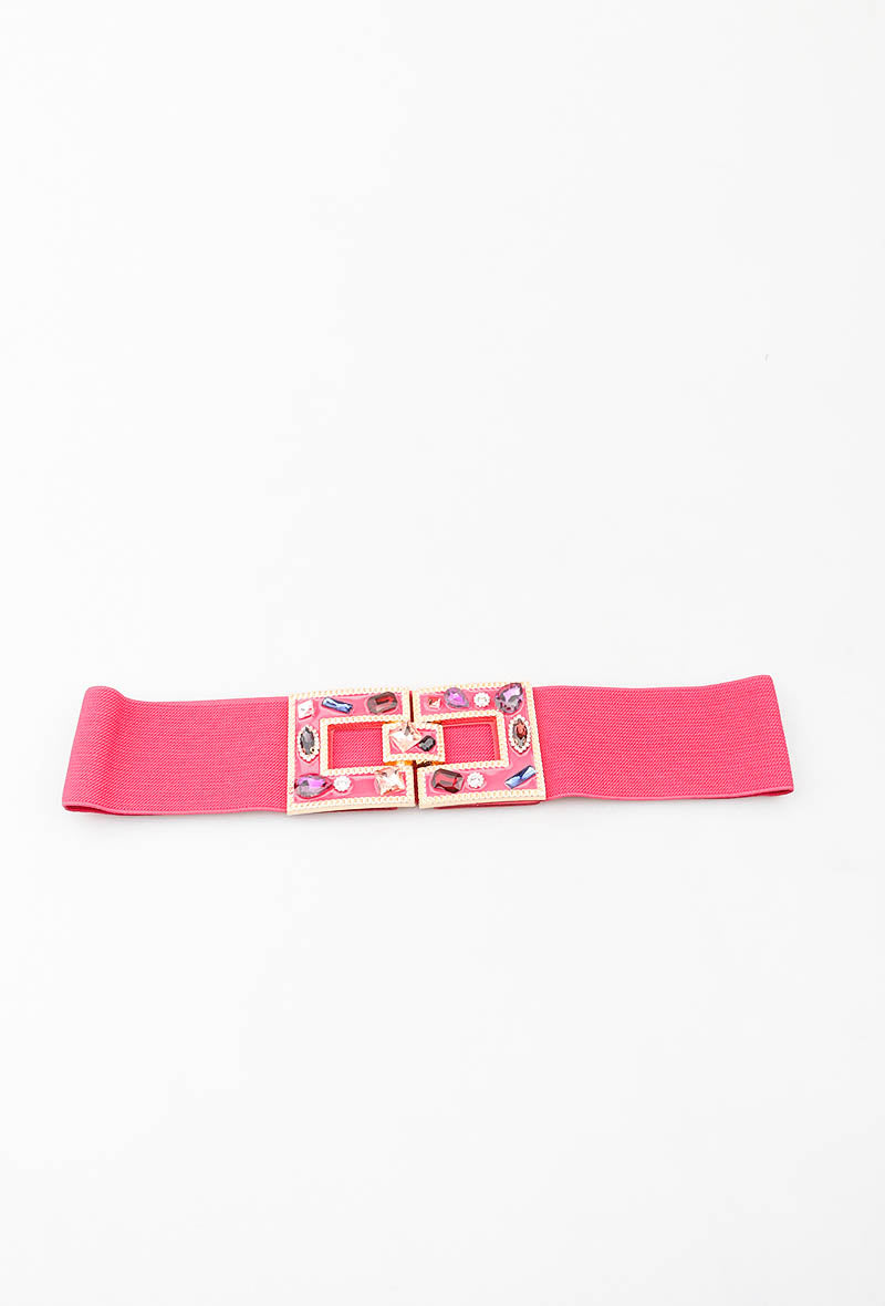MAJDB Jeweled Double Buckle Elastic Belt - Fuchsia